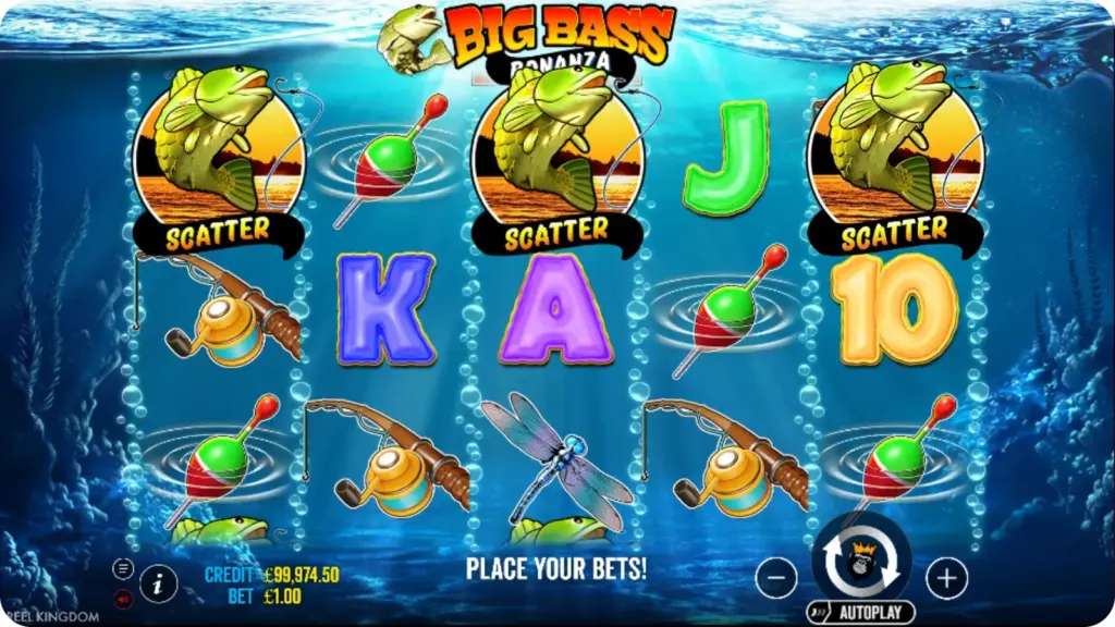 Free Spins feature in Big Bass Bonanza showing Fisherman collecting fish values with multiplier